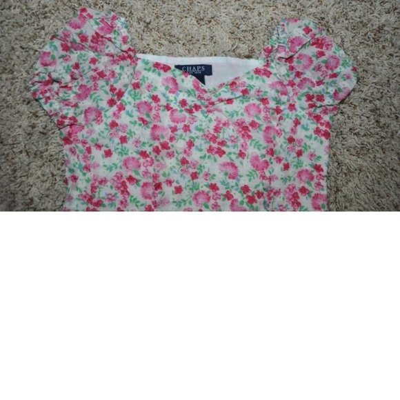*Easter Dress Chaps sz 5 Pink Short Sleeve Tier Floral Poplin Side Zip Girls - Picture 3 of 4